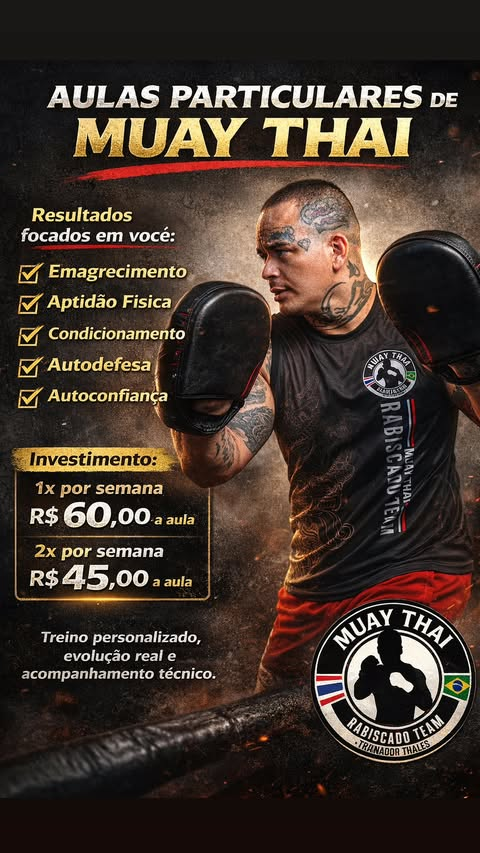 Arte de divulgação de aulas particulares de Muay Thai do Rabiscado Team