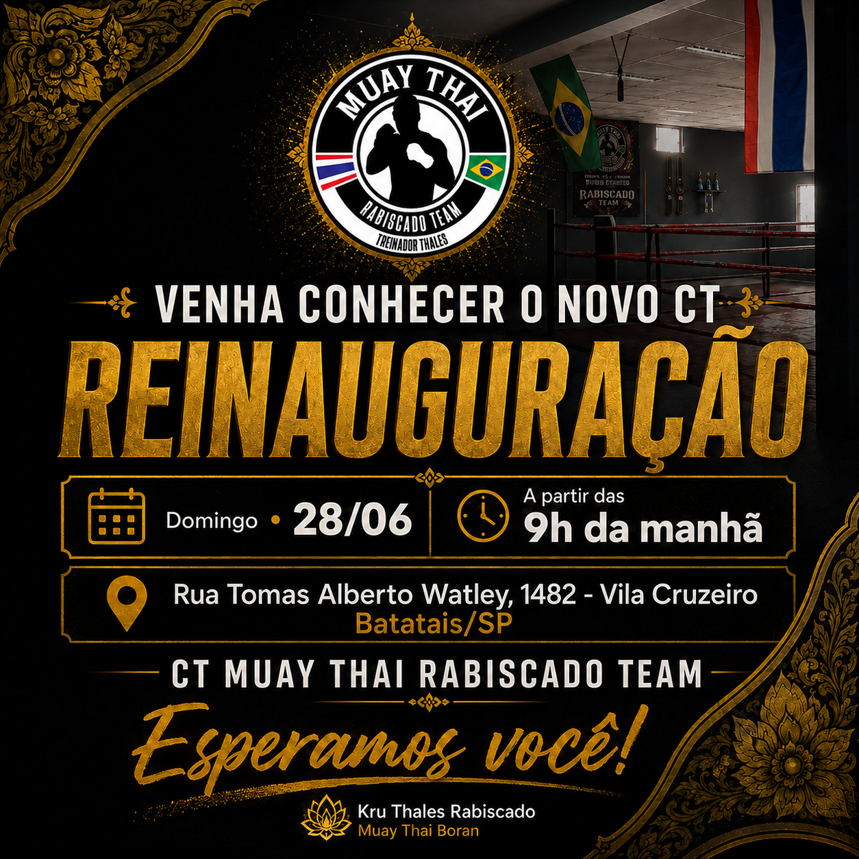 Arte de reinauguração do CT Muay Thai Rabiscado Team